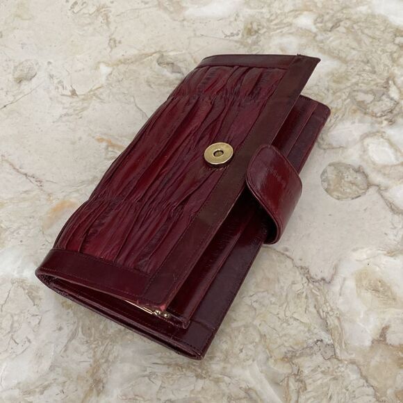 NEW! Vintage Eel Skin Large Wallet Burgundy Red - Picture 9 of 13